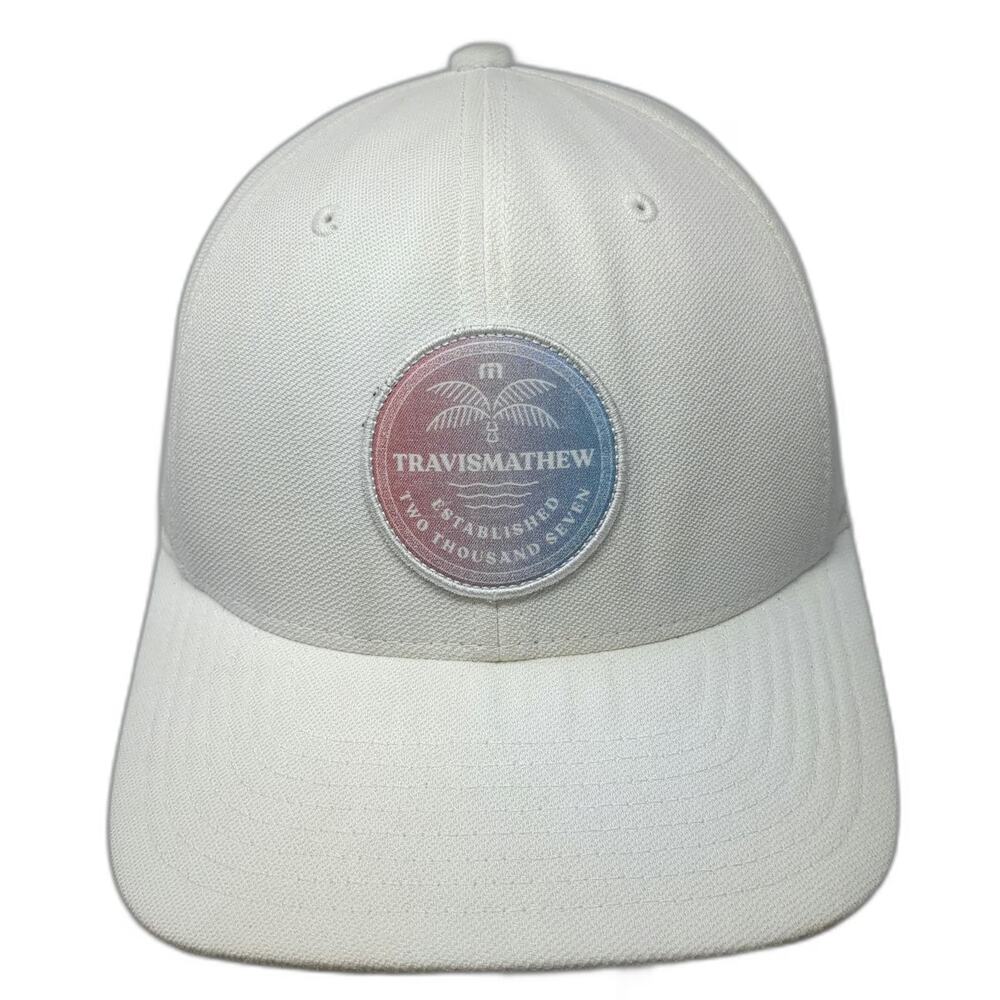TravisMathew Baseball Cap White One Size Palm Tree Patch Golf Flexfit Sport Hat